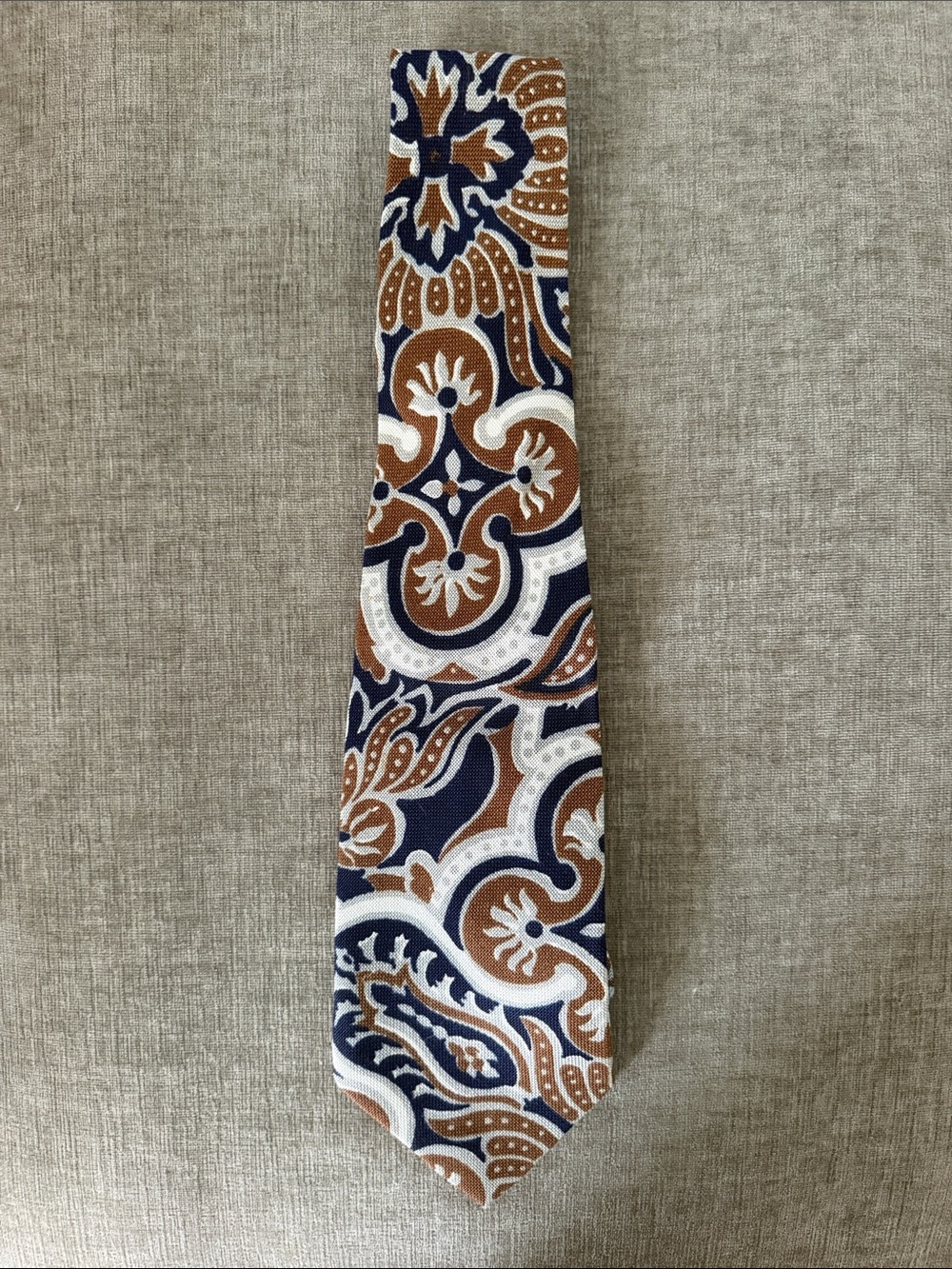 Men's Paisley 100% Cotton Tie in Navy, Brown & White